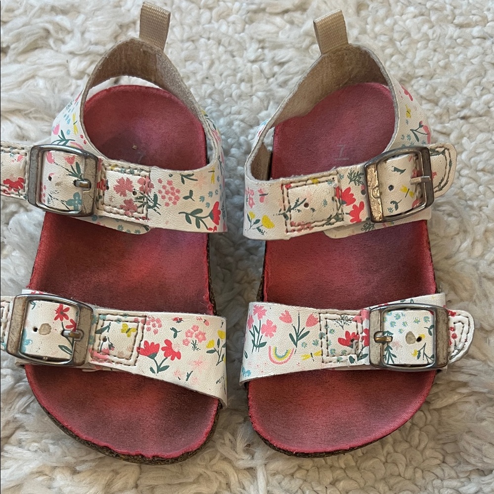 Carter's Cream Floral Double-Buckle Sandals with Pink Footbed